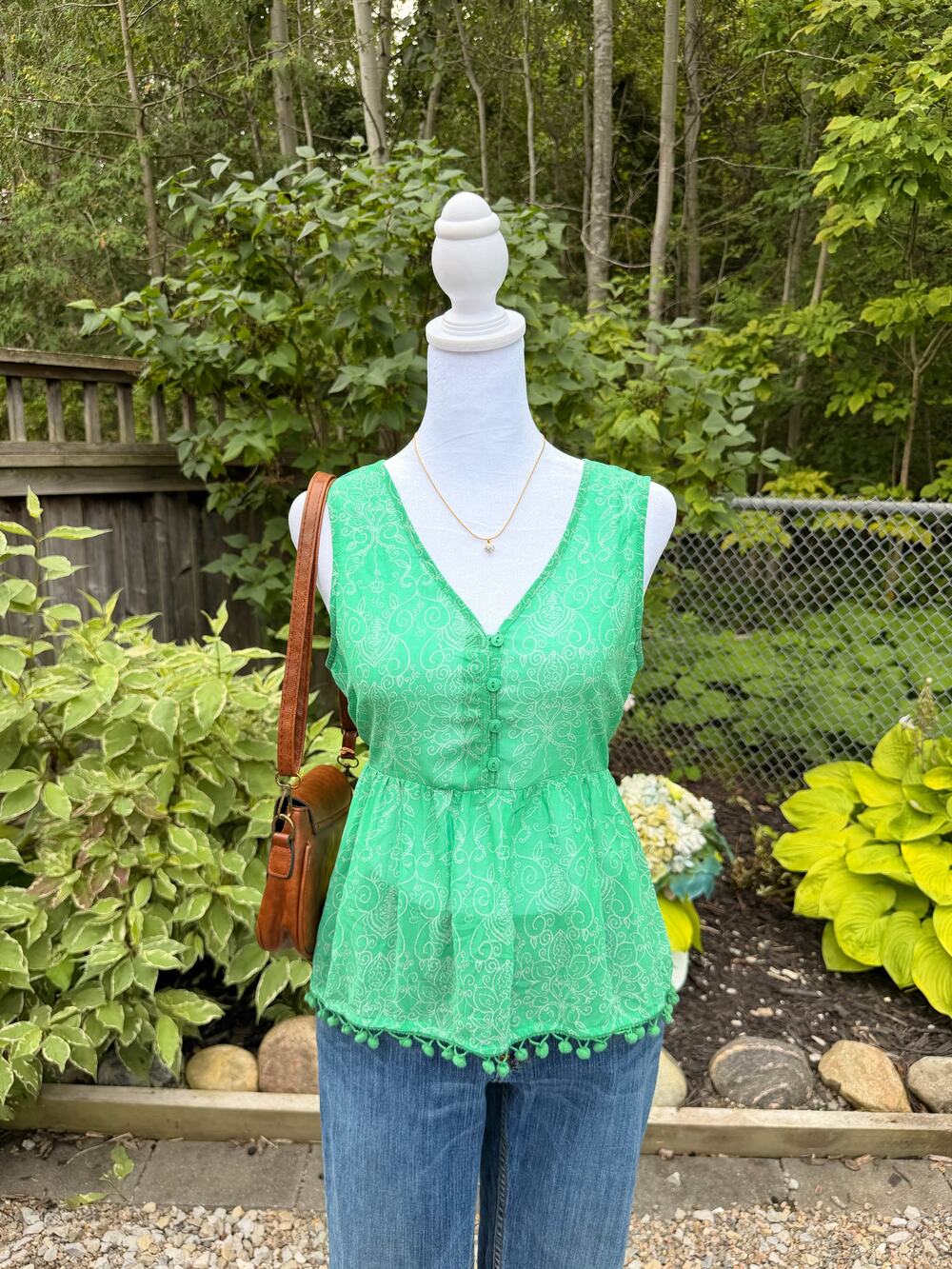 American Rag Cie Green Paisley Babydoll Top